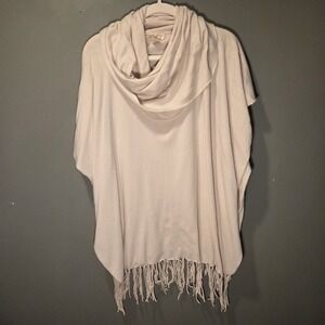 Lovestitch Poncho Sweater Cowl Neck Fringe Boho Cottagecore Y2K, Ivory